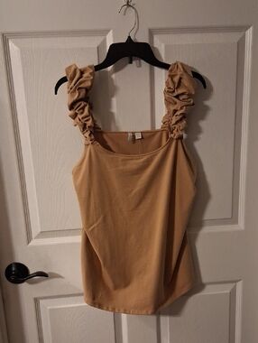 Cato Ruched Strap Tank Top in Tan